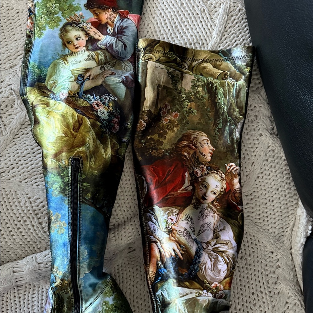 Dolls Kill Multi-Color Classical Print Over-the-Knee Platform Boots - Picture 7 of 8